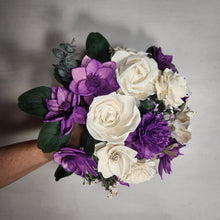 Load image into Gallery viewer, Lilac Lavender Ivory Rose Sola Wood Bridal Wedding Bouquet Accessories