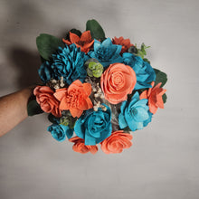Load image into Gallery viewer, Coral Teal Rose Sola Wood Bridal Wedding Bouquet Accessories