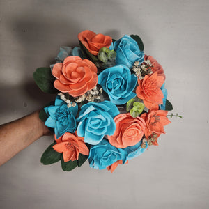 Coral Turquoise Rose Sola Wood Bridal Wedding Bouquet Accessories