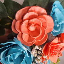 Load image into Gallery viewer, Coral Turquoise Rose Sola Wood Bridal Wedding Bouquet Accessories