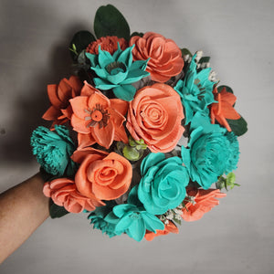 Coral Aqua Rose Sola Wood Bridal Wedding Bouquet Accessories