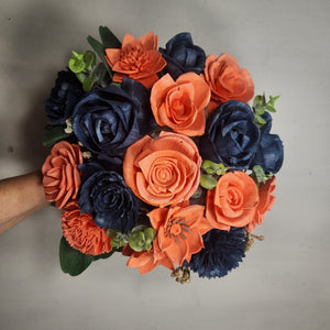 Coral Navy Blue Rose Sola Wood Bridal Wedding Bouquet Accessories