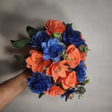 Load image into Gallery viewer, Coral Royal Blue Rose Sola Wood Bridal Wedding Bouquet Accessories