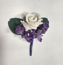 Load image into Gallery viewer, Eggplant Ivory Rose Calla Lily Sola Wood Bridal Wedding Bouquet Accessories