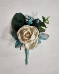 Turquoise Ivory Rose Real Touch Bridal Wedding Bouquet Accessories