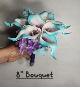 Turquoise Purple Calla Lily Bridal Wedding Bouquet Accessories