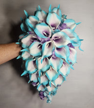 Load image into Gallery viewer, Turquoise Purple Calla Lily Bridal Wedding Bouquet Accessories