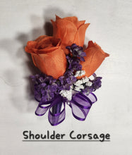 Load image into Gallery viewer, Orange Purple Rose Calla Lily Bridal Wedding Bouquet Accessories