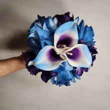 Load image into Gallery viewer, Light Blue Purple Rose Calla Lily Bridal Wedding Bouquet Accessories