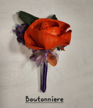 Load image into Gallery viewer, Orange Purple Rose Calla Lily Sola Wood Bridal Wedding Bouquet Accessories