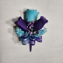 Load image into Gallery viewer, Turquoise Purple Rose Calla Lily Bridal Wedding Bouquet Accessories