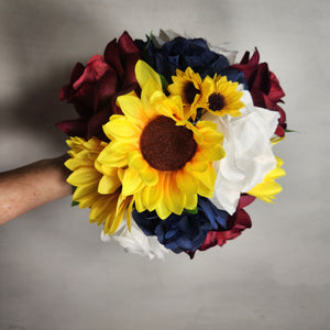 Burgundy Navy Blue White Sunflower Bridal Wedding Bouquet Accessories