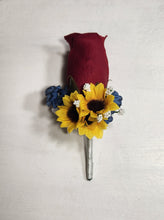 Load image into Gallery viewer, Burgundy Navy Blue Sunflower Bridal Wedding Bouquet Accessories