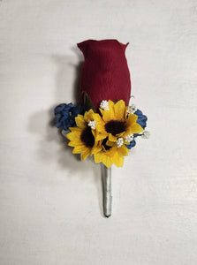 Burgundy Navy Blue Sunflower Bridal Wedding Bouquet Accessories