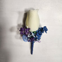 Load image into Gallery viewer, Purple Royal Blue Ivory Rose Calla Lily Orchid Bridal Wedding Bouquet Accessories