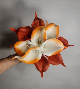 Orange Ivory Calla Lily Bridal Wedding Bouquet Accessories