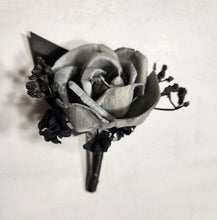 Load image into Gallery viewer, Silver Black Rose Calla Lily Sola Wood Bridal Wedding Bouquet Accessories