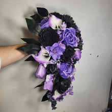 Load image into Gallery viewer, Purple Black Sola Wod Rose Bridal Wedding Bouquet Accessories