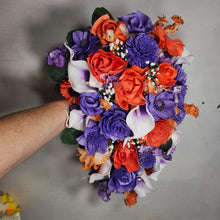 Load image into Gallery viewer, Orange Purple Rose Calla Lily Sola Wood Bridal Wedding Bouquet Accessories