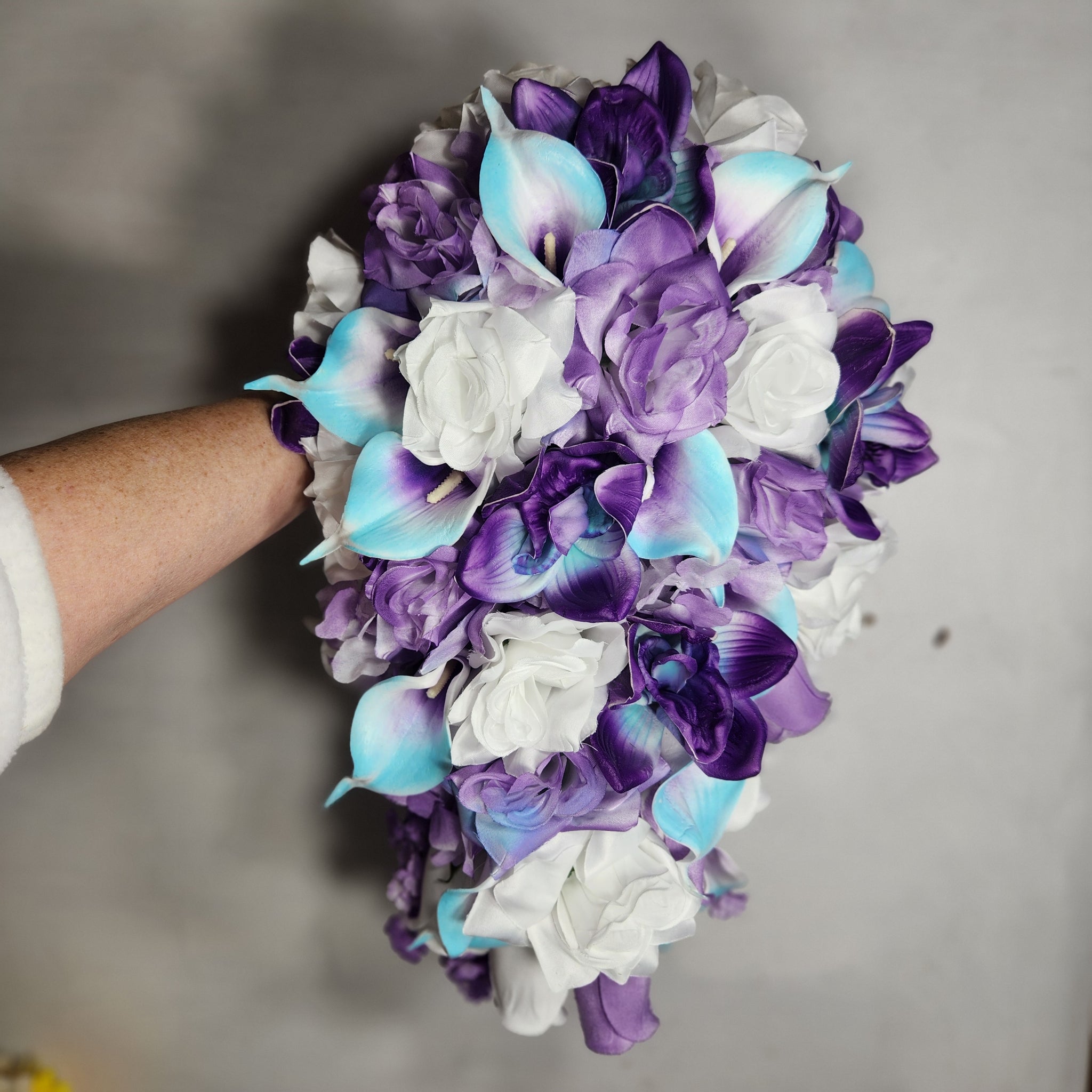 white rose purple calla lily bouquet Purple Turquoise White Rose Calla Lily Orchid Bridal Wedding Bouquet A – Bridal Wedding Bouquets
