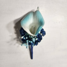 Load image into Gallery viewer, Aqua Navy Blue Rose Calla Lily Bridal Wedding Bouquet Accessories