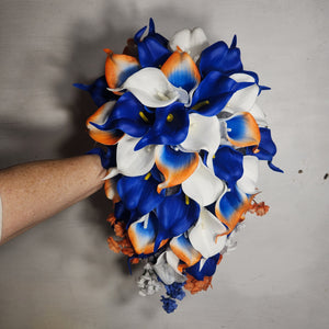 Orange Royal Blue Calla Lily Bridal Wedding Bouquet Accessories