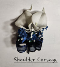 Load image into Gallery viewer, Navy Blue Black White Rose Calla Lily Bridal Wedding Bouquet Accessories