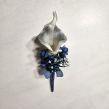 Load image into Gallery viewer, Navy Blue Grey White Rose Calla Lily Bridal Wedding Bouquet Accessories