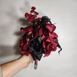 Burgundy Black Rose Calla Lily Bridal Wedding Bouquet Accessories