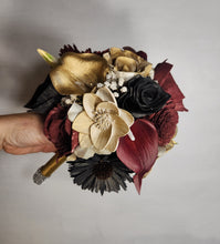 Load image into Gallery viewer, Champagne Gold Burgundy Black Sola Wood Bridal Wedding Bouquet Accessories