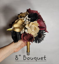Load image into Gallery viewer, Champagne Gold Burgundy Black Sola Wood Bridal Wedding Bouquet Accessories