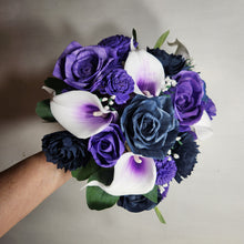 Load image into Gallery viewer, Purple Navy Blue Rose Calla Lily Sola Bridal Wedding Bouquet Accessories