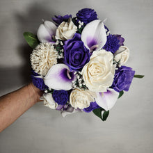 Load image into Gallery viewer, Purple Ivory Rose Calla Lily Sola Bridal Wedding Bouquet Accessories