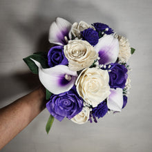 Load image into Gallery viewer, Purple Ivory Rose Calla Lily Sola Bridal Wedding Bouquet Accessories