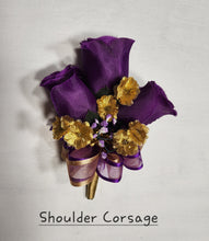 Load image into Gallery viewer, Purple White Gold Rose Bridal Wedding Bouquet Accessories