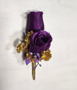 Purple White Gold Rose Bridal Wedding Bouquet Accessories