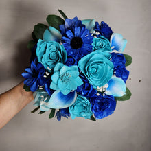 Load image into Gallery viewer, Turquoise Royal Blue Rose Calla Lily Real Touch Bridal Wedding Bouquet Accessories