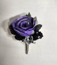 Load image into Gallery viewer, Purple Silver Black Rose Calla Lily Real Touch Bridal Wedding Bouquet Accessories