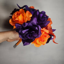 Load image into Gallery viewer, Orange Purple Rose Calla Lily Bridal Wedding Bouquet Accessories