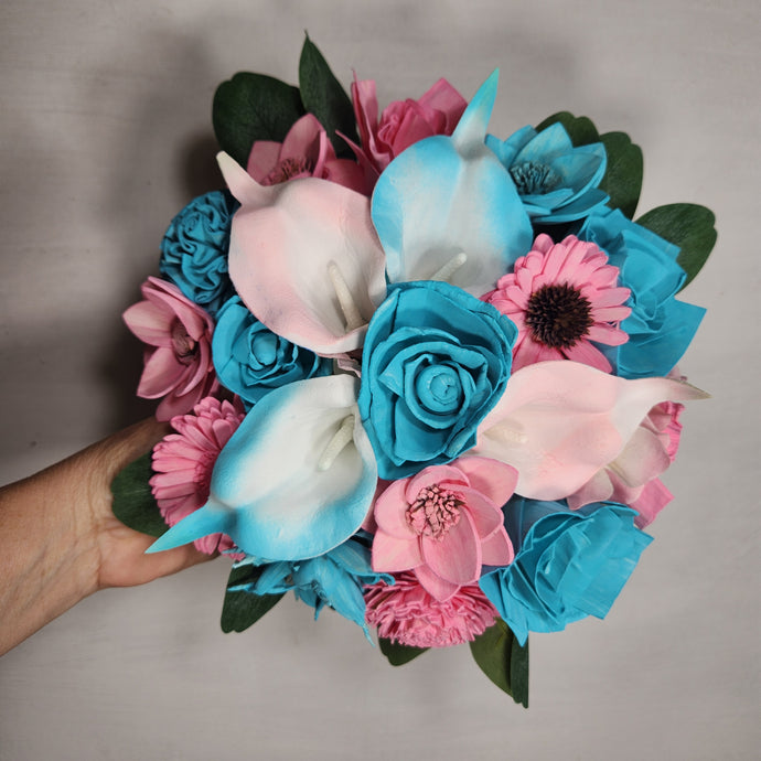 Pink Turquoise Rose Calla Lily Real Touch Bridal Wedding Bouquet Accessories