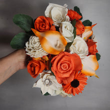 Load image into Gallery viewer, Orange Ivory Rose Calla Lily Real Touch Bridal Wedding Bouquet Accessories