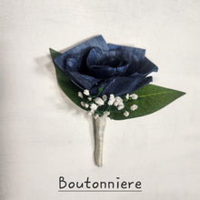 Load image into Gallery viewer, Navy Blue Ivory Rose Sola Wood Bridal Wedding Bouquet Accessories