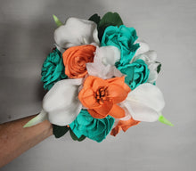 Load image into Gallery viewer, Aqua Coral Rose Calla Lily Sola Bridal Wedding Bouquet Accessories