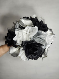 Silver Black White Rose Calla Lily Bridal Wedding Bouquet Accessories
