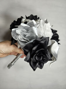 Silver Black White Rose Calla Lily Bridal Wedding Bouquet Accessories