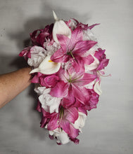 Load image into Gallery viewer, Fuchsia White Rose Tiger Lily Bridal Wedding Bouquet Accessories
