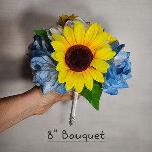Dusty Blue White Rose Sunflower Bridal Wedding Bouquet Accessories