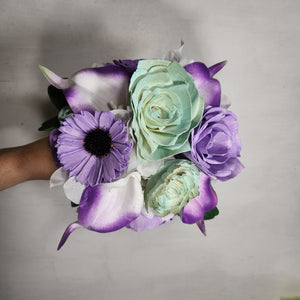 Lavender Light Green Rose Calla Lily Real Touch Bridal Wedding Bouquet Accessories