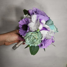 Load image into Gallery viewer, Lavender Light Green Rose Calla Lily Real Touch Bridal Wedding Bouquet Accessories