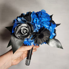 Load image into Gallery viewer, Malibu Blue Black Silver Rose Sola Bridal Wedding Bouquet Accessories